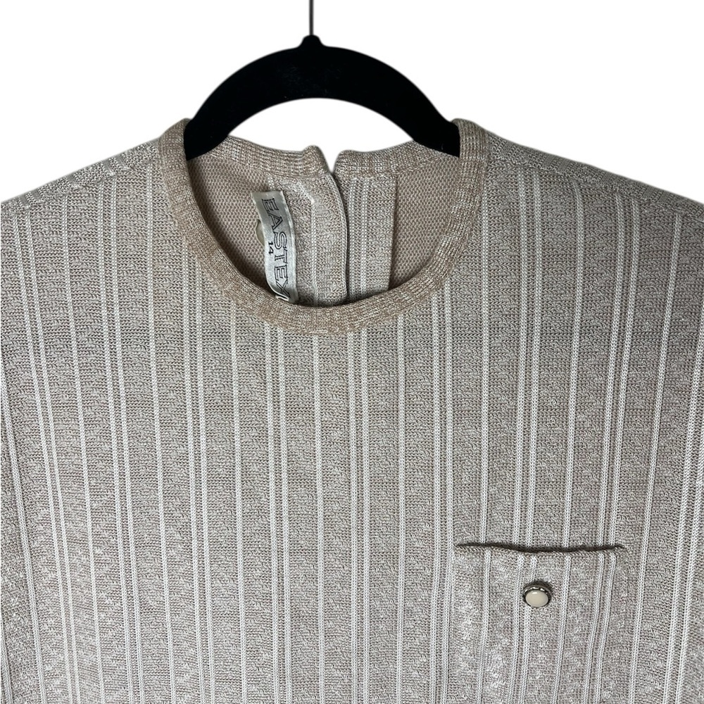 Vintage Tan/Cream Striped Dress with Pocket and beautiful buttons - Picture 2 of 5